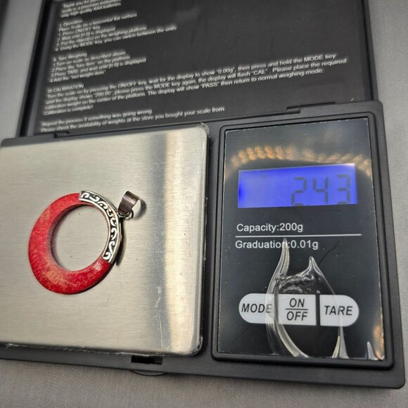 VTG Sterling Silver Red Sponge Coral Circle Pendant 1.5" Artisan Boho 2.43g - Picture 6 of 6